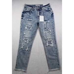 KanCan Jeans Womens Size 7 / 27 Blue Denim High Rise Ankle Skinny Distressed NWT